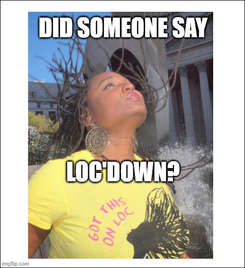 Say Locdown | DID SOMEONE SAY; LOC'DOWN? | image tagged in say locdown,natural hair,jadesigns,black girl | made w/ Imgflip meme maker