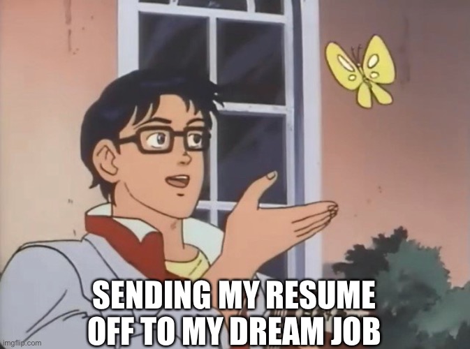 Dream Job | SENDING MY RESUME OFF TO MY DREAM JOB | image tagged in is this a bird | made w/ Imgflip meme maker