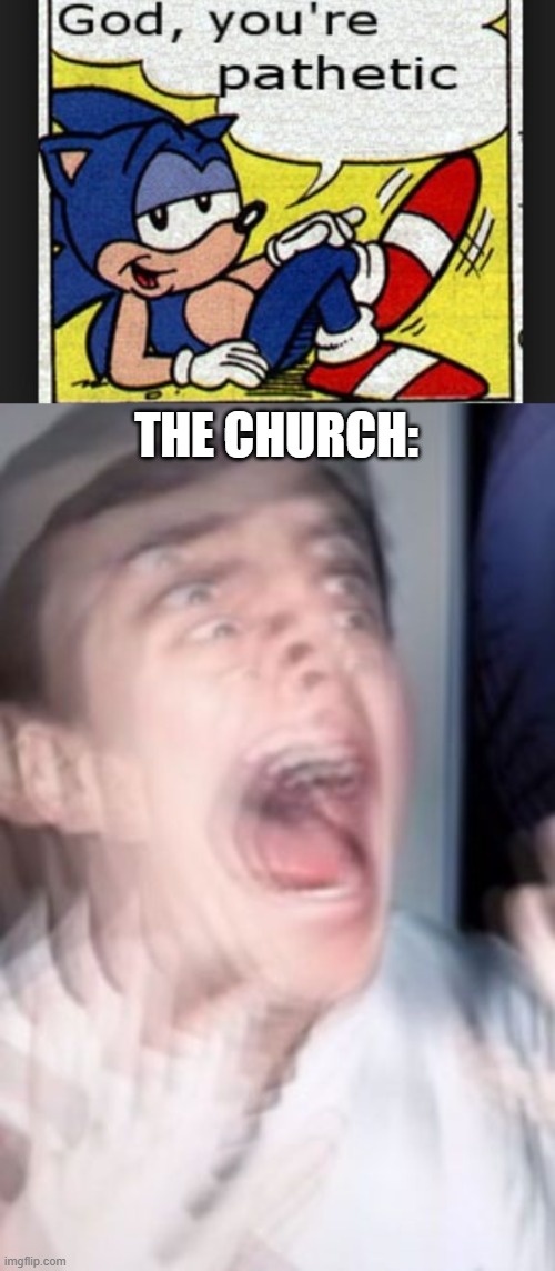 THE CHURCH: | image tagged in freaking out,sonic x,sonic,sonic the hedgehog,sega,memes | made w/ Imgflip meme maker