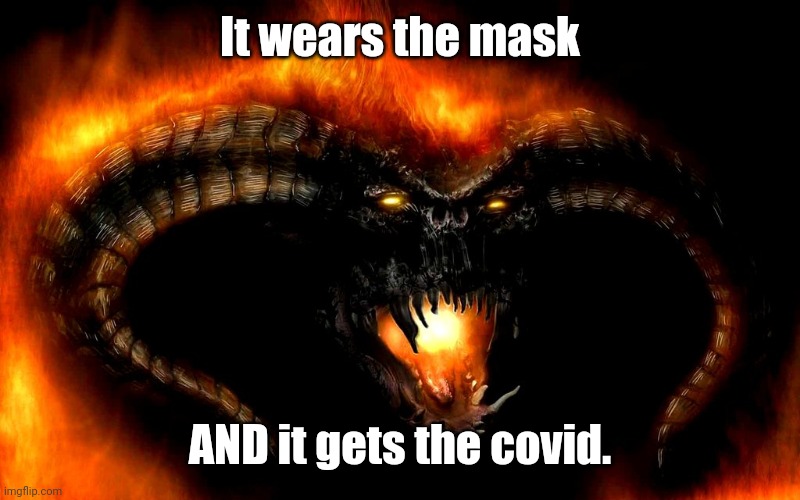 It wears the mask AND it gets the covid. | image tagged in balrog sez | made w/ Imgflip meme maker