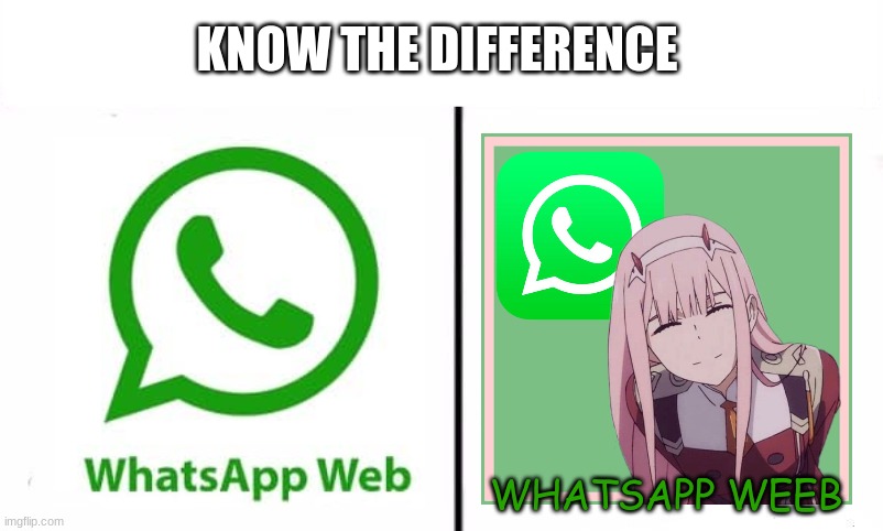 Know the difference :-) | KNOW THE DIFFERENCE; WHATSAPP WEEB | image tagged in know the difference psychic and side kick,anime,meme,memes,whatsapp | made w/ Imgflip meme maker