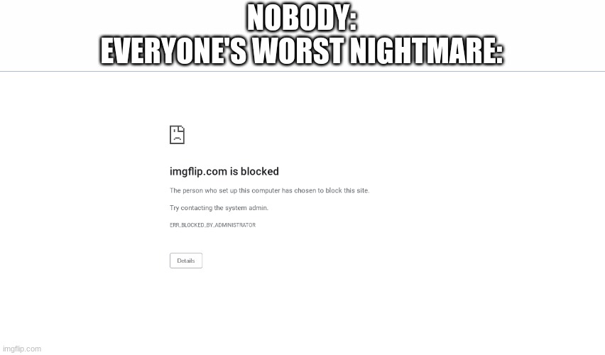 NOBODY:
EVERYONE'S WORST NIGHTMARE: | made w/ Imgflip meme maker