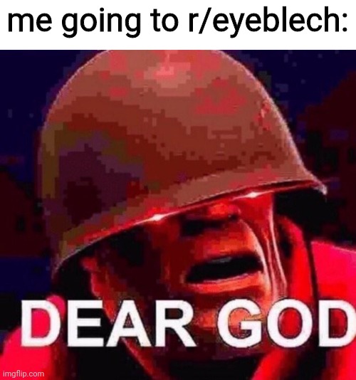 i fear that subreddit | me going to r/eyeblech: | image tagged in dear god 2x | made w/ Imgflip meme maker