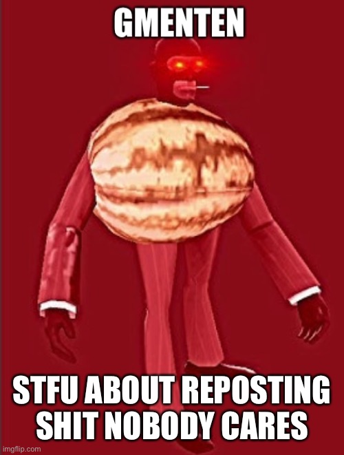 Gmenten | STFU ABOUT REPOSTING SHIT NOBODY CARES | image tagged in gmenten | made w/ Imgflip meme maker