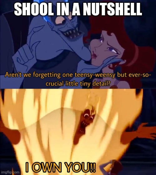 Hades I own you | SHOOL IN A NUTSHELL | image tagged in hades i own you | made w/ Imgflip meme maker