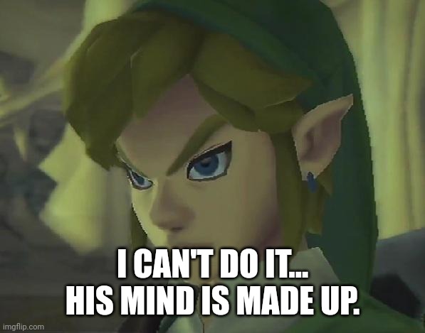 Angry Link | I CAN'T DO IT... HIS MIND IS MADE UP. | image tagged in angry link | made w/ Imgflip meme maker