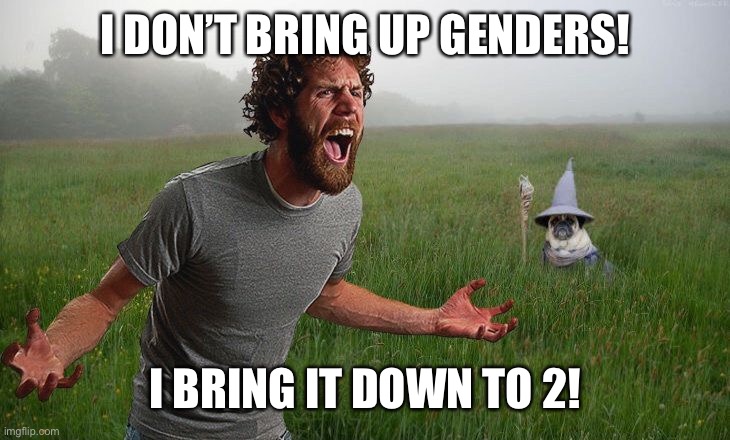 Loopholes | I DON’T BRING UP GENDERS! I BRING IT DOWN TO 2! | image tagged in oh come on | made w/ Imgflip meme maker