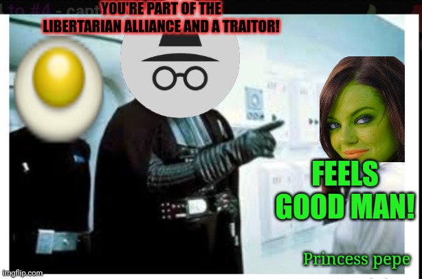 Vote Libertarian Alliance! | YOU'RE PART OF THE LIBERTARIAN ALLIANCE AND A TRAITOR! FEELS GOOD MAN! Princess pepe | image tagged in you are part of the rebel alliance a traitor,vote,pepe,common sense,holy crusaders | made w/ Imgflip meme maker