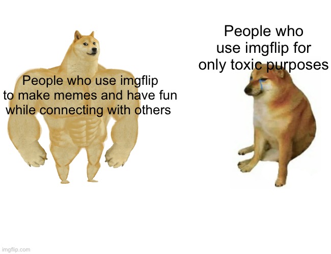 Hmmmm | People who use imgflip for only toxic purposes; People who use imgflip to make memes and have fun while connecting with others | image tagged in memes,buff doge vs cheems | made w/ Imgflip meme maker