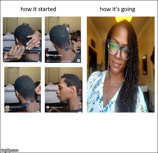 Hair Progress JADesigns | image tagged in natural hair,how it started,jadesigns,hairstyle,time lapse,funny | made w/ Imgflip meme maker