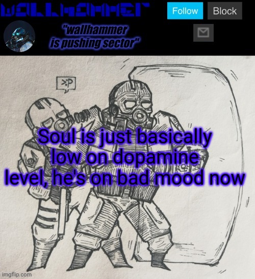 Soul is just basically low on dopamine level, he's on bad mood now | image tagged in wallhammer temp | made w/ Imgflip meme maker