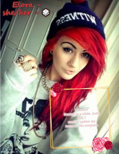 So I changed my name to Eclipse, this'll be fun to fix later- | I haven't fronted in a while...holy shit, I need to update my name on the template. | image tagged in elora | made w/ Imgflip meme maker