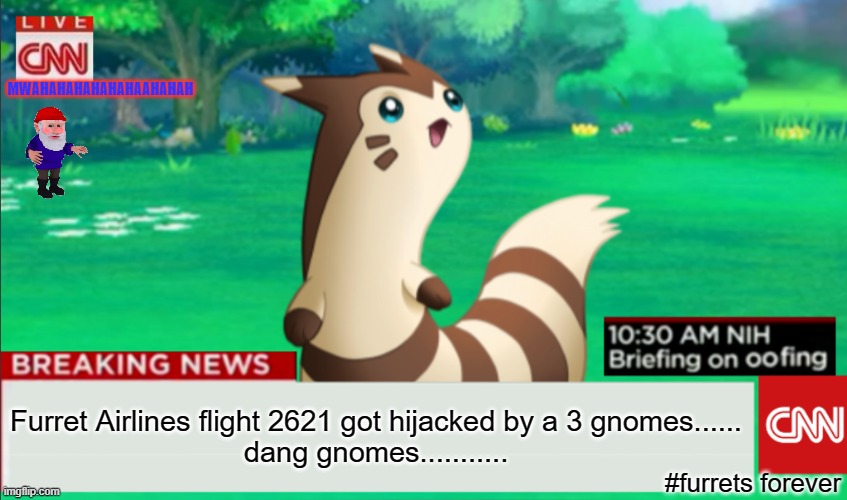 will it land safely?.... | MWAHAHAHAHAHAHAAHAHAH; Furret Airlines flight 2621 got hijacked by a 3 gnomes......
dang gnomes........... #furrets forever | image tagged in breaking news furret,plane | made w/ Imgflip meme maker