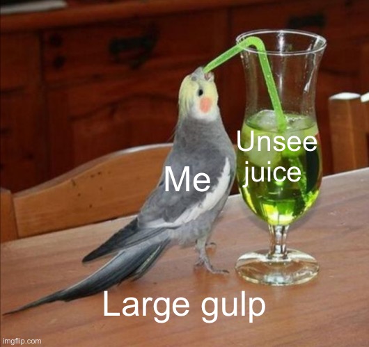 DIY Unsee Juice Meme | Me Unsee juice Large gulp | image tagged in diy unsee juice meme | made w/ Imgflip meme maker