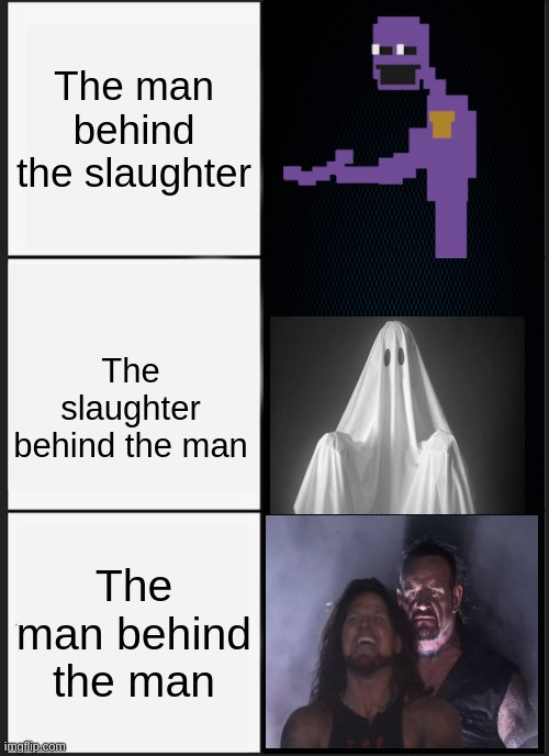 The man behind the slaughter; The slaughter behind the man; The man behind the man | made w/ Imgflip meme maker