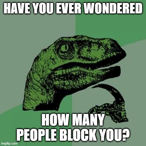 idk random thought i had | HAVE YOU EVER WONDERED; HOW MANY PEOPLE BLOCK YOU? | image tagged in memes,philosoraptor | made w/ Imgflip meme maker