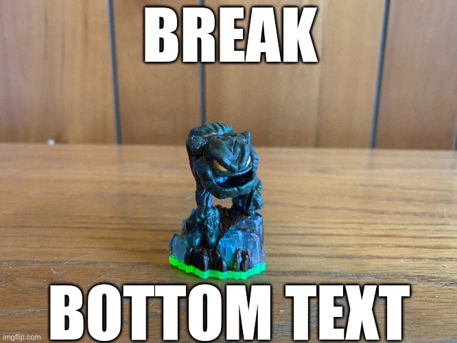 break | BREAK; BOTTOM TEXT | image tagged in skylanders | made w/ Imgflip meme maker