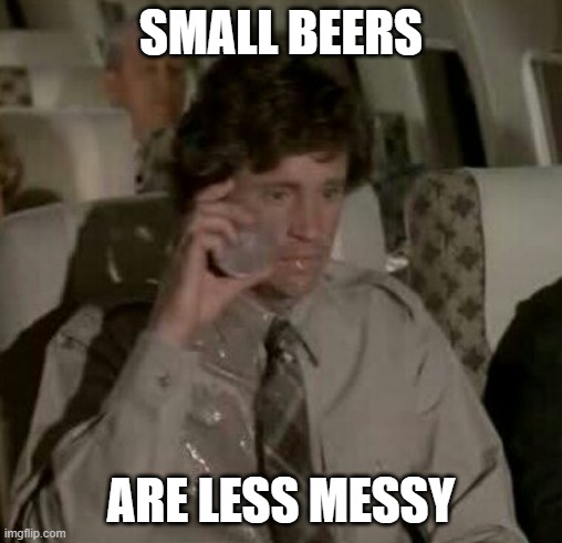 Airplane Drinking Problem | SMALL BEERS ARE LESS MESSY | image tagged in airplane drinking problem | made w/ Imgflip meme maker