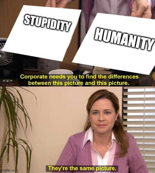 They're the same picture meme |  HUMANITY; STUPIDITY | image tagged in they're the same picture meme | made w/ Imgflip meme maker