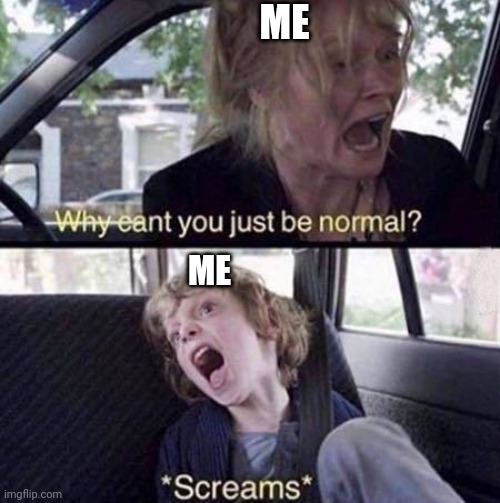 It's impossible to be normal at this point | ME; ME | image tagged in why can't you just be normal,monkeys,memes,screaming | made w/ Imgflip meme maker