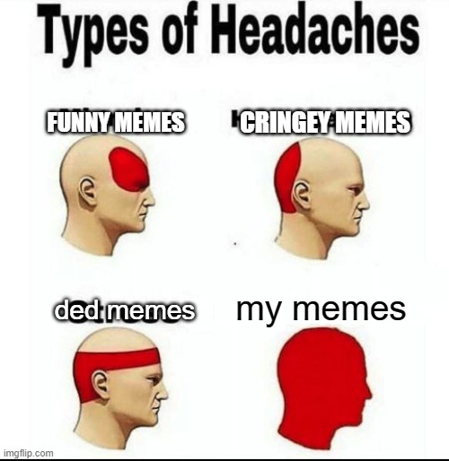 i himuli i forgot how to spell that | FUNNY MEMES; CRINGEY MEMES; ded memes; my memes | image tagged in types of headaches meme | made w/ Imgflip meme maker