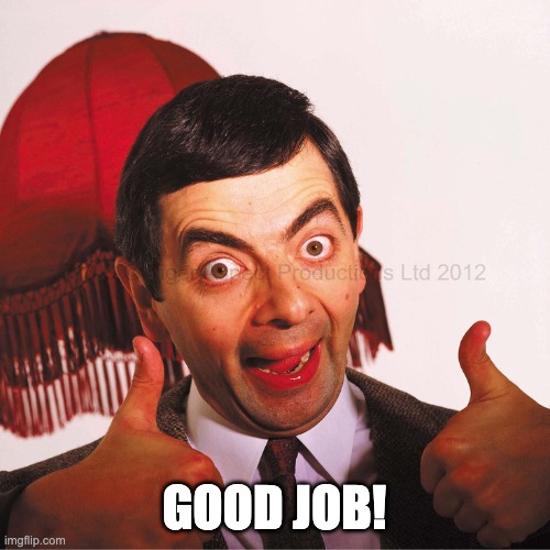 mr bean well done | GOOD JOB! | image tagged in mr bean well done | made w/ Imgflip meme maker