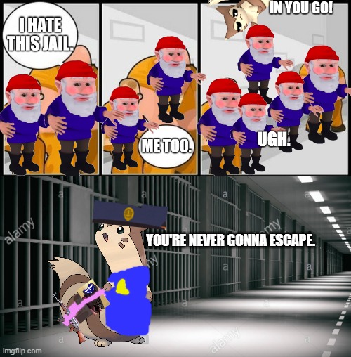 The Furret Police have opened up, and they are doing good! We've managed to capture a few gnomes. | image tagged in haha,furret,gnome,jail,furret police,prison | made w/ Imgflip meme maker