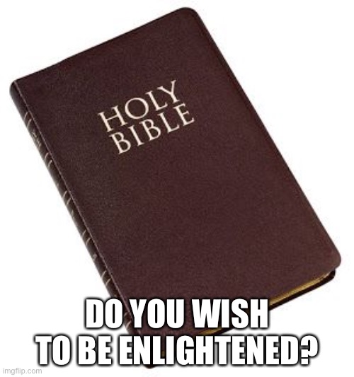 Holy Bible | DO YOU WISH TO BE ENLIGHTENED? | image tagged in holy bible | made w/ Imgflip meme maker