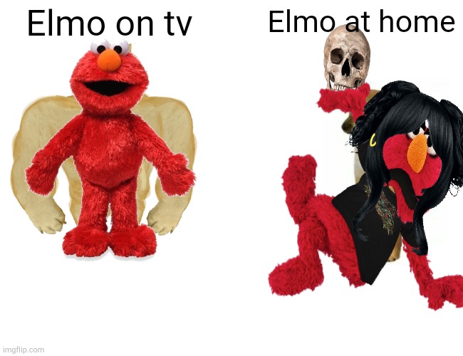 Elmo vs Emo | Elmo on tv; Elmo at home | image tagged in funny | made w/ Imgflip meme maker
