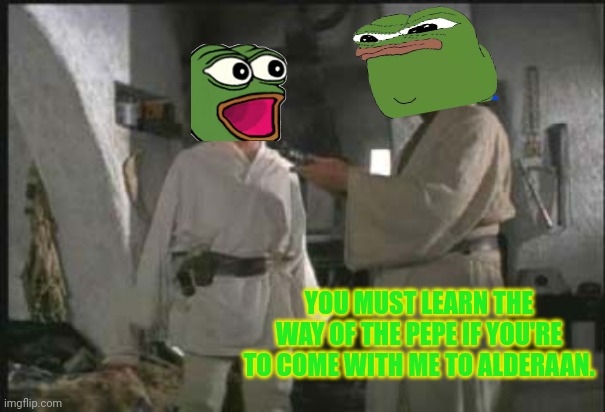 Obi Won  | YOU MUST LEARN THE WAY OF THE PEPE IF YOU'RE TO COME WITH ME TO ALDERAAN. | image tagged in obi won | made w/ Imgflip meme maker