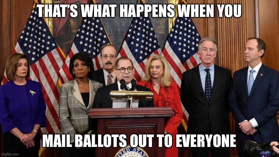 House Democrats | THAT’S WHAT HAPPENS WHEN YOU MAIL BALLOTS OUT TO EVERYONE | image tagged in house democrats | made w/ Imgflip meme maker