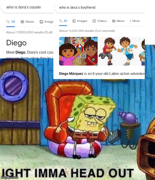 Do I really have to explain this? | image tagged in memes,spongebob ight imma head out,dora the explorer,oh god why,spongebob | made w/ Imgflip meme maker
