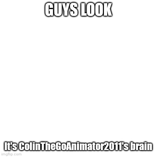 I know its blank. Thats because ColinTheGoAnimator2011 doesn't have a brain | GUYS LOOK; It's ColinTheGoAnimator2011's brain | image tagged in memes,blank transparent square | made w/ Imgflip meme maker