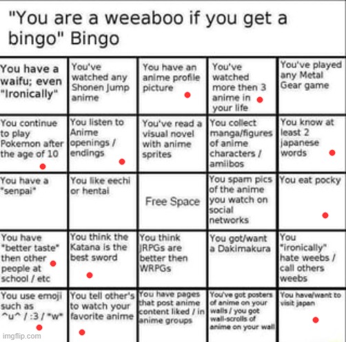 sad ; - ; | image tagged in weeb bingo | made w/ Imgflip meme maker