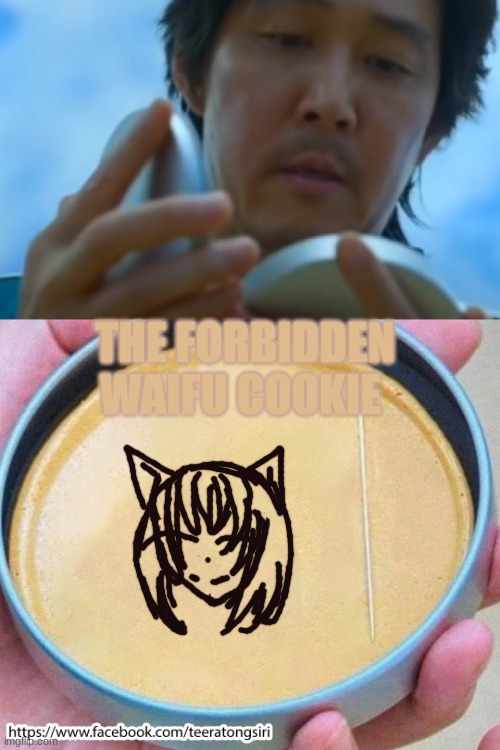 the forbidden waifu |  THE FORBIDDEN WAIFU COOKIE | image tagged in squid game | made w/ Imgflip meme maker