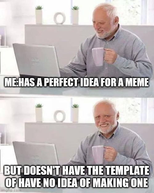 Hide the Pain Harold | ME:HAS A PERFECT IDEA FOR A MEME; BUT DOESN'T HAVE THE TEMPLATE OF HAVE NO IDEA OF MAKING ONE | image tagged in memes,hide the pain harold | made w/ Imgflip meme maker