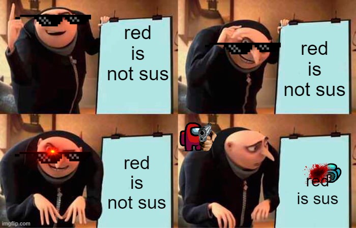 red sus | red is not sus; red is not sus; red is not sus; red is sus | image tagged in memes,gru's plan | made w/ Imgflip meme maker