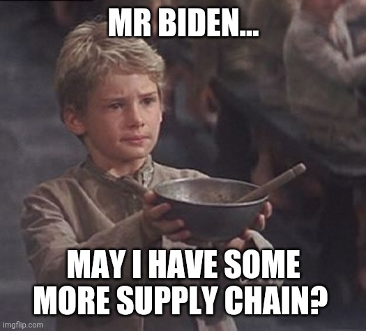Hoping that supply chain comes through. | MR BIDEN... MAY I HAVE SOME MORE SUPPLY CHAIN? | image tagged in memes | made w/ Imgflip meme maker
