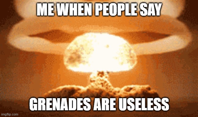 NUKE | ME WHEN PEOPLE SAY; GRENADES ARE USELESS | image tagged in nuke | made w/ Imgflip meme maker