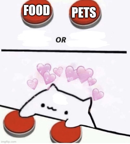 Cat pressing two buttons | FOOD; PETS | image tagged in cat pressing two buttons,memes,cats,food,pets,love | made w/ Imgflip meme maker
