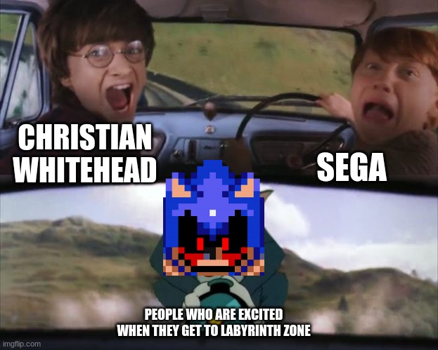 Tom chasing Harry and Ron Weasly | SEGA; CHRISTIAN WHITEHEAD; PEOPLE WHO ARE EXCITED WHEN THEY GET TO LABYRINTH ZONE | image tagged in tom chasing harry and ron weasly | made w/ Imgflip meme maker