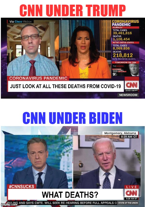 Corona News Network | CNN UNDER TRUMP; CNN UNDER BIDEN | image tagged in cnn,president trump,joe biden,covid-19,memes | made w/ Imgflip meme maker