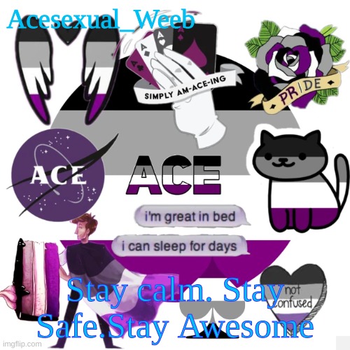 new template 4 a new username | Acesexual_Weeb; Stay calm. Stay Safe.Stay Awesome | made w/ Imgflip meme maker