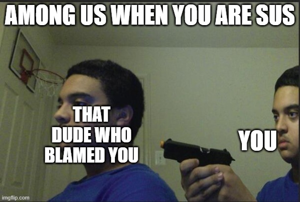 Among Us when you are sus | AMONG US WHEN YOU ARE SUS; YOU; THAT DUDE WHO BLAMED YOU | image tagged in trust nobody not even yourself | made w/ Imgflip meme maker