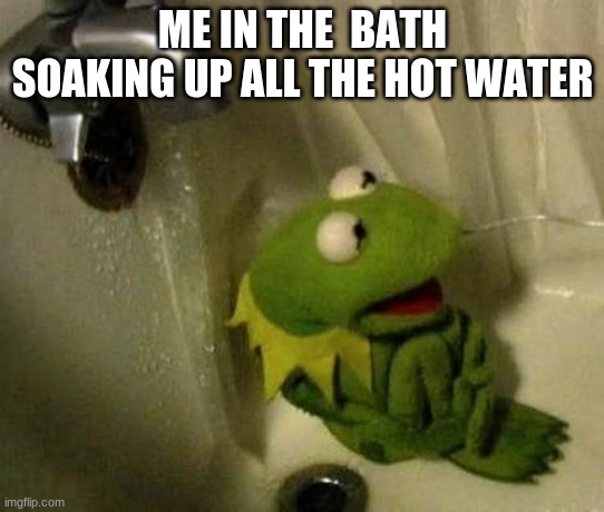 Kermit on Shower | ME IN THE  BATH SOAKING UP ALL THE HOT WATER | image tagged in kermit on shower | made w/ Imgflip meme maker