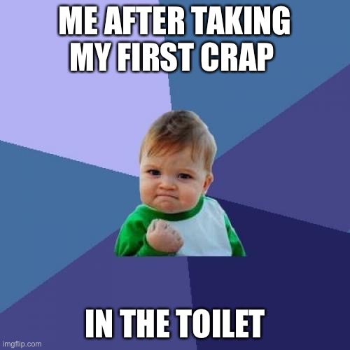Success Kid | ME AFTER TAKING MY FIRST CRAP; IN THE TOILET | image tagged in memes,success kid | made w/ Imgflip meme maker
