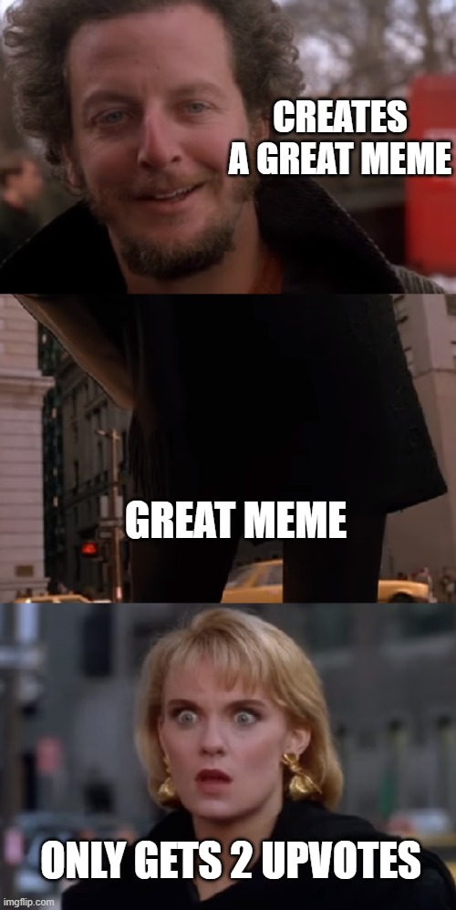 Great Memes Get Some Respect | CREATES A GREAT MEME; GREAT MEME; ONLY GETS 2 UPVOTES | image tagged in home alone,memes | made w/ Imgflip meme maker