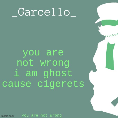 garcello. | you are not wrong you are not wrong i am ghost cause cigerets | image tagged in garcello | made w/ Imgflip meme maker