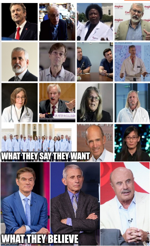 Trust The Celebrity | WHAT THEY SAY THEY WANT; WHAT THEY BELIEVE | image tagged in dr fauci,covid-19,science | made w/ Imgflip meme maker