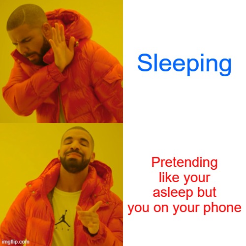 Drake Hotline Bling | Sleeping; Pretending like your asleep but you on your phone | image tagged in memes,drake hotline bling | made w/ Imgflip meme maker